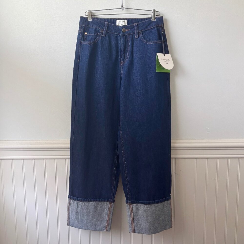 NWT High-Rise Straight Leg Wide Cuff Jeans Dark Wash kate spade new york Size 2